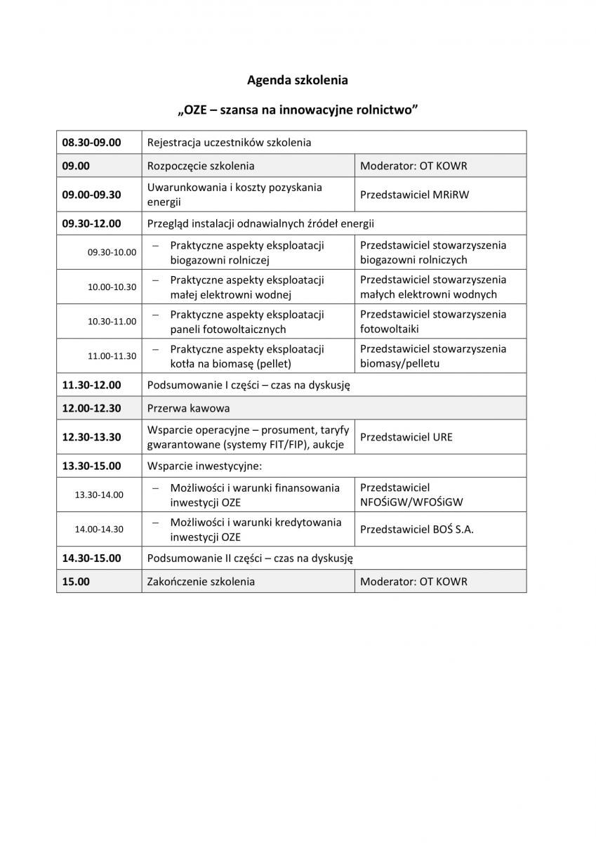 agenda szkolenia