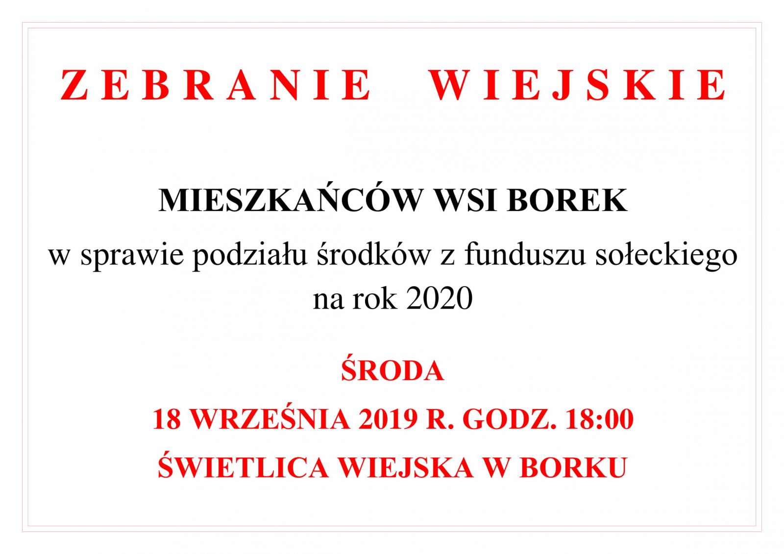 zebranie Borek podział środków na 2020