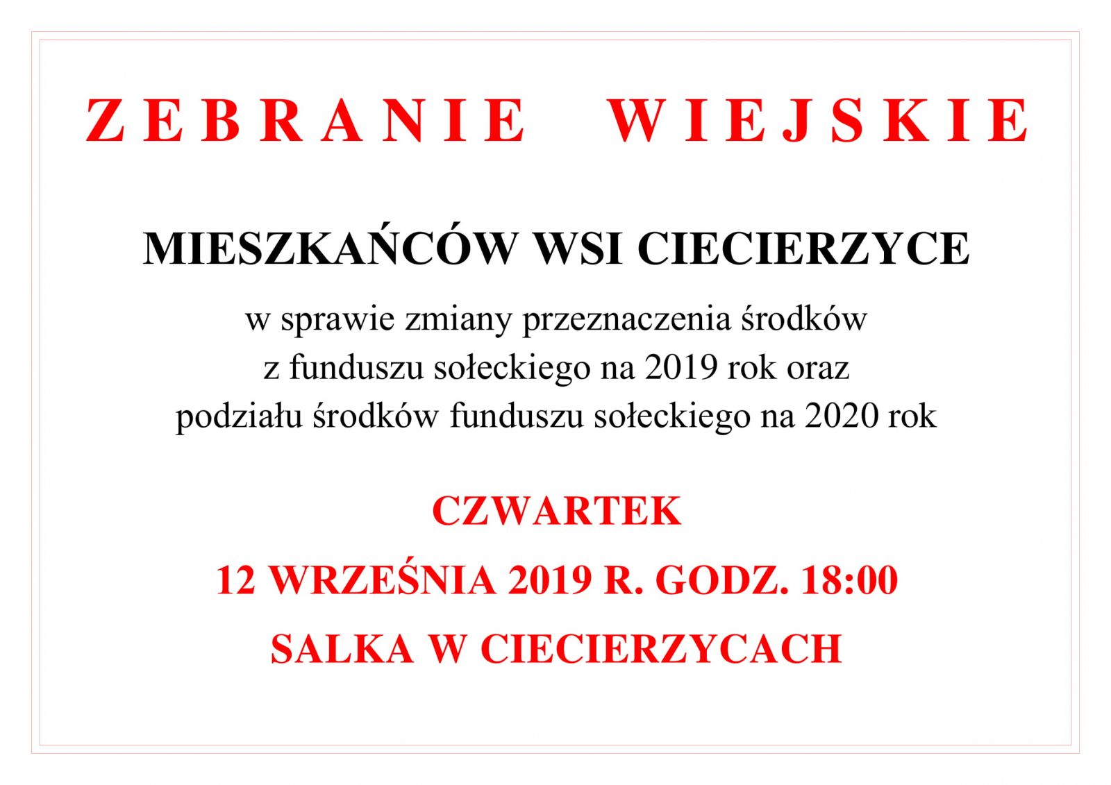 Zebranie Wiejskie Ciecierzyce 2020