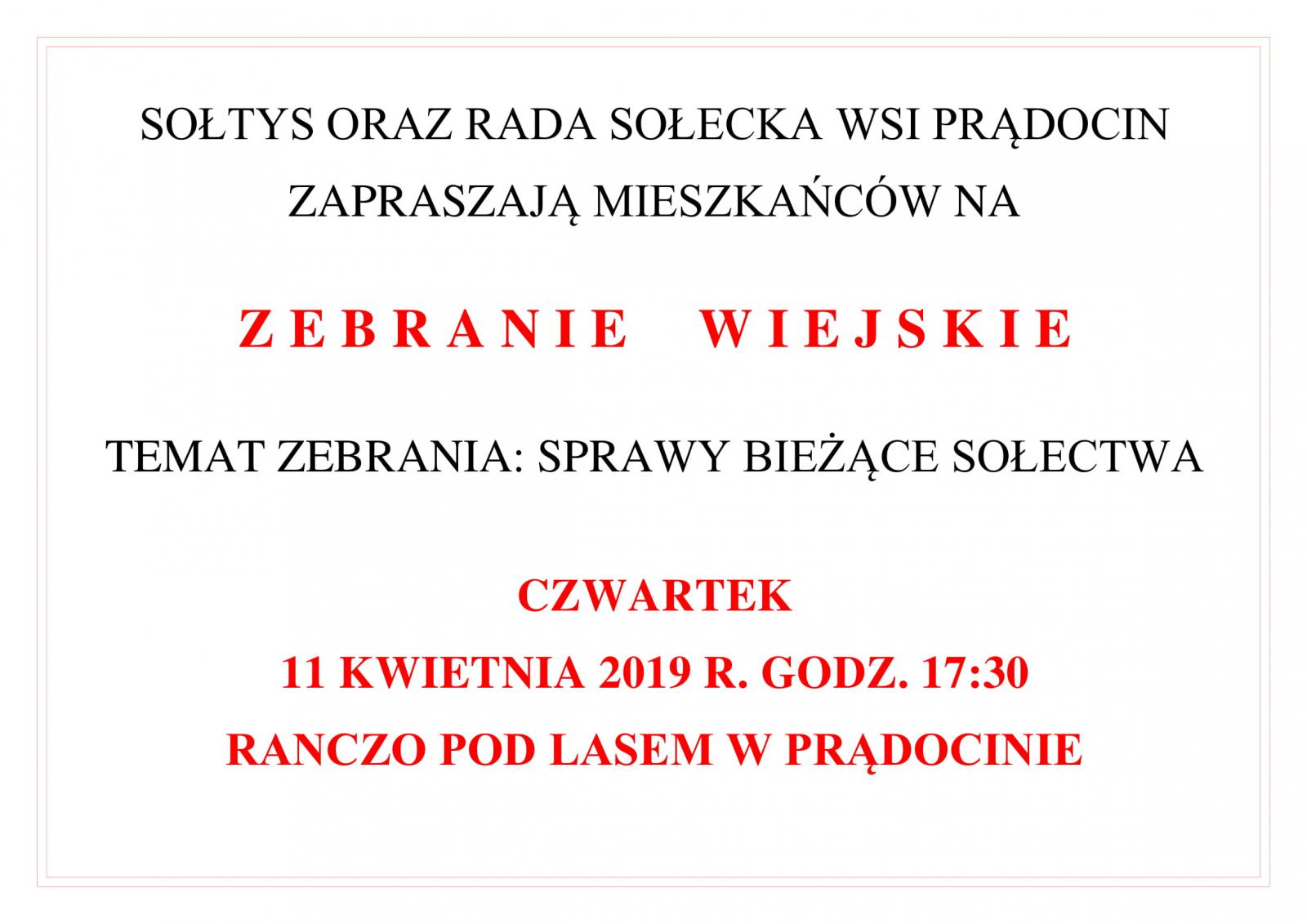 ZEBRANIE MIESZKAŃCÓW WSI PRĄDOCIN