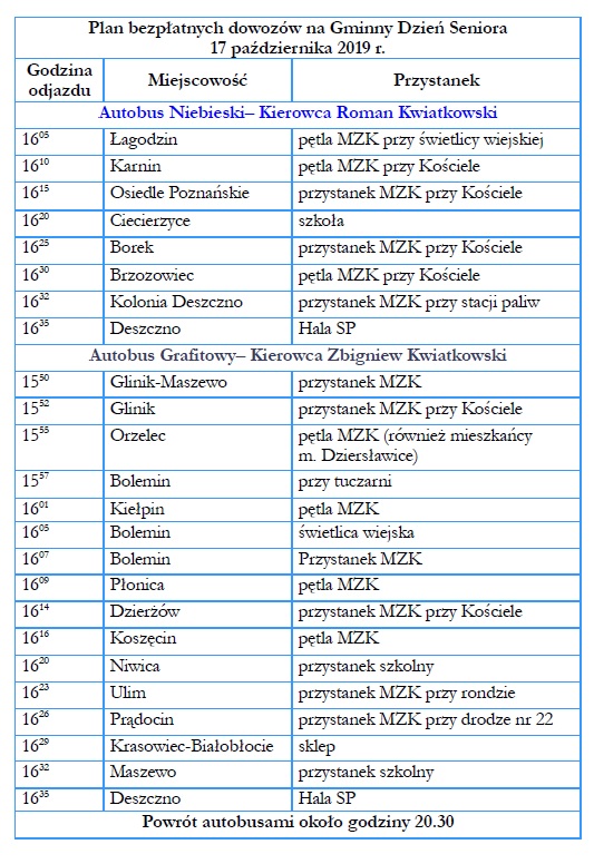 rozkład jazdy autobusów gminny dzień seniora 2019