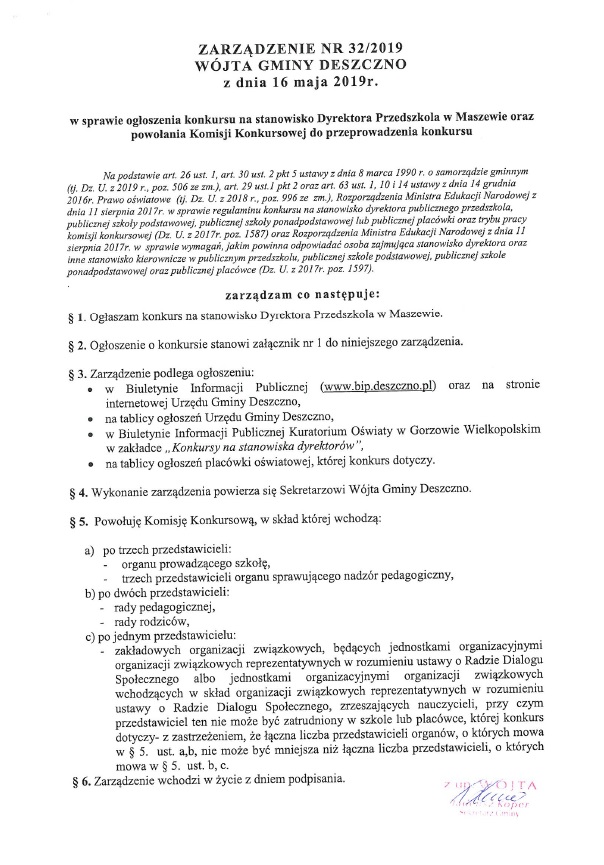 konkurs na dyrektora przedszkola w Maszewie