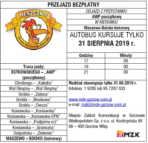 autobusem na kurczaka - rozkład jazdy