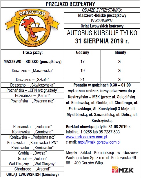 autobusem z kurczaka - rozkład jazdy