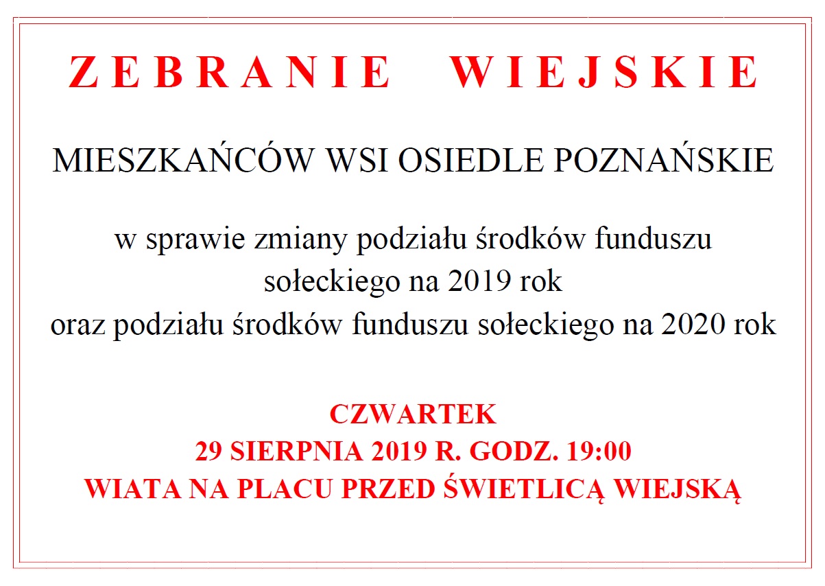 zebranie wiejskie mieszkańców wsi Osiedle Poznańskie 