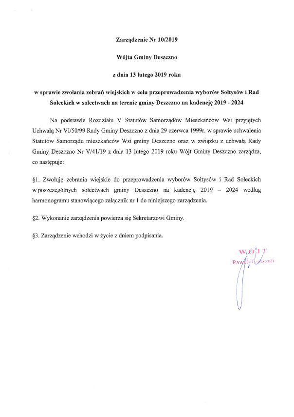 wybory sołeckie 2019 - zarządzenie