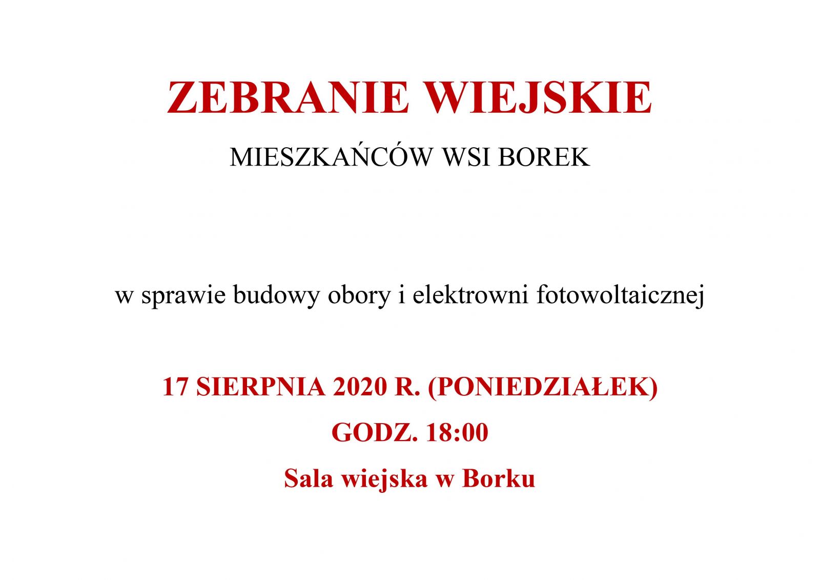 zebranie wiejskie mieszańców wsi Borek