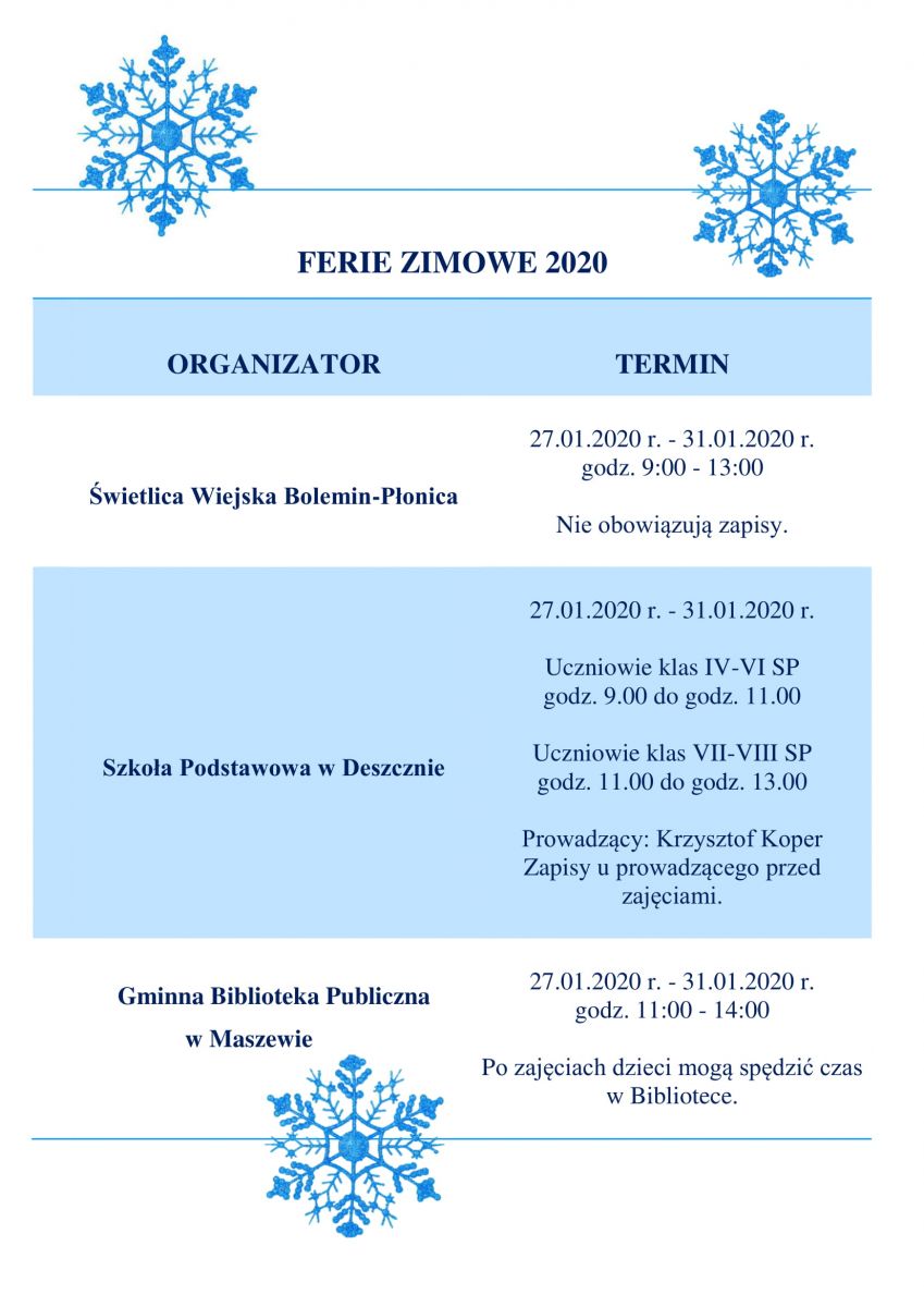 Ferie zimowe 2020