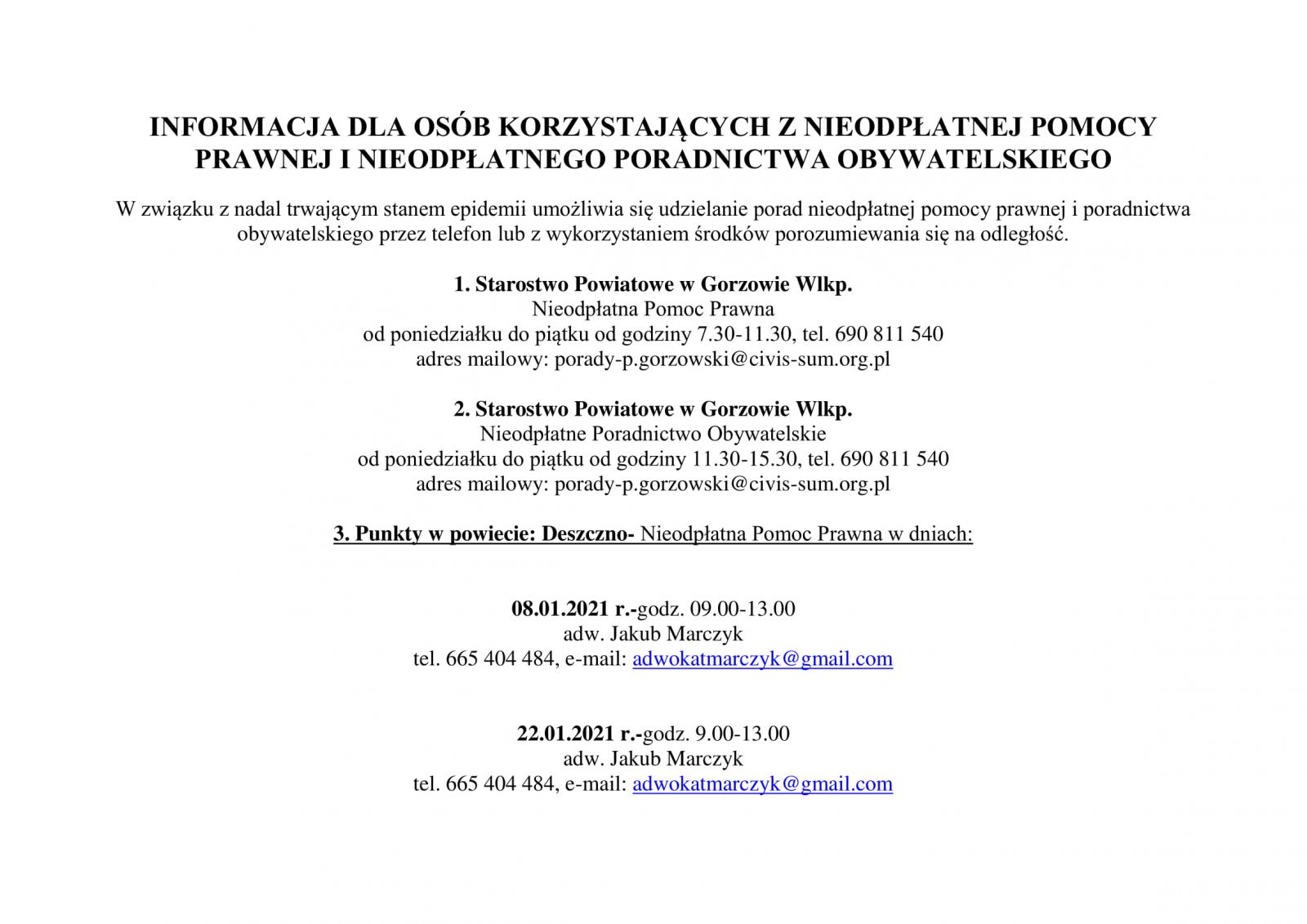 nieodpłatna pomoc prawna