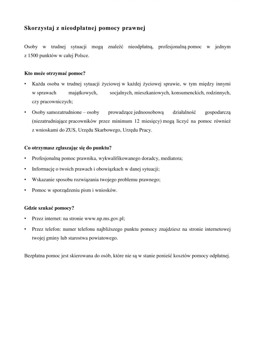 NIEODPŁATNA POMOC PRAWNA