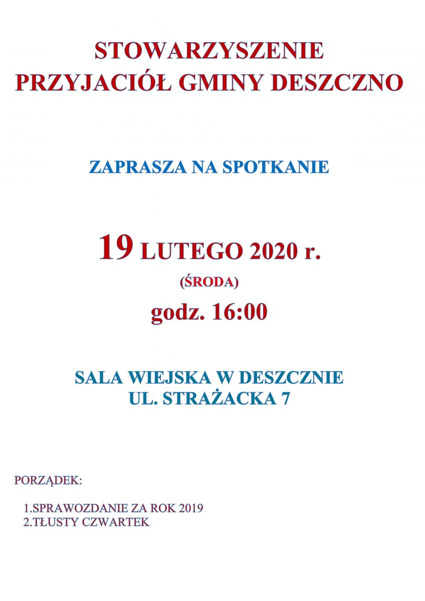 zebranie Stowarzyszenie Przyjaciół Gminy Deszczno
