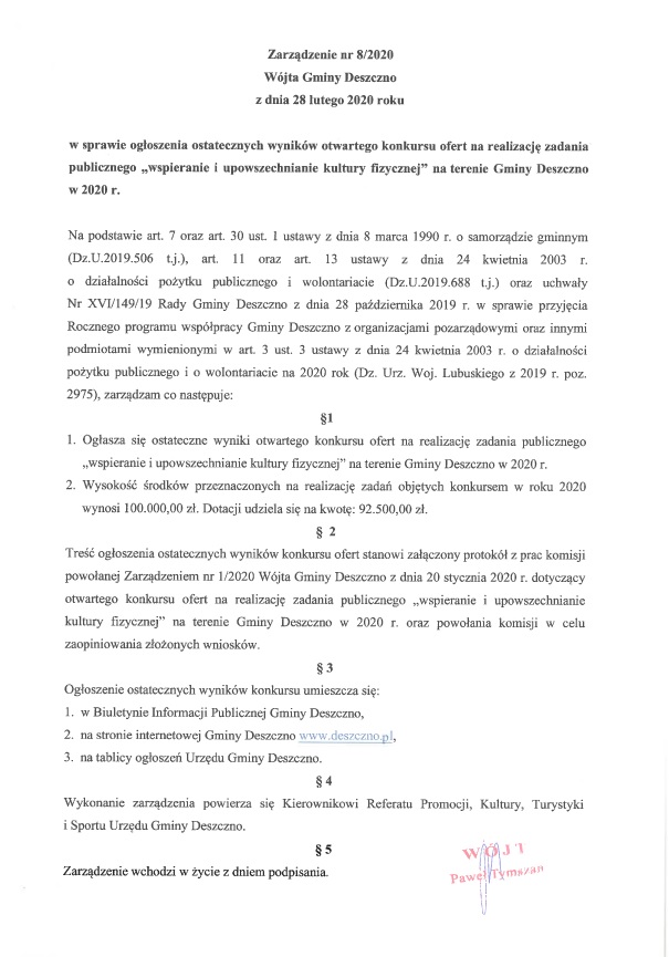 zarządzenie 8/2020