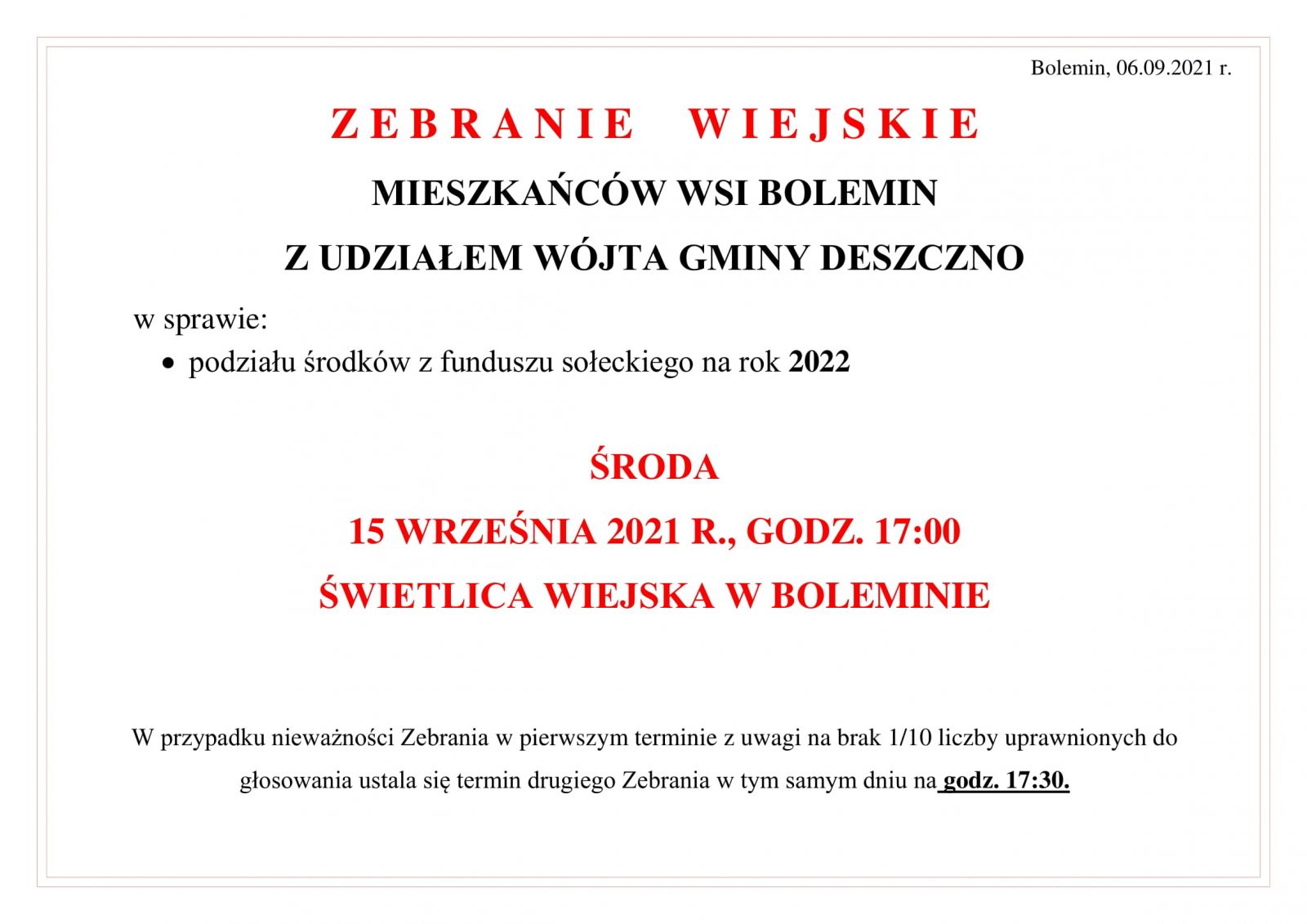 zebranie wiejskie bolemin