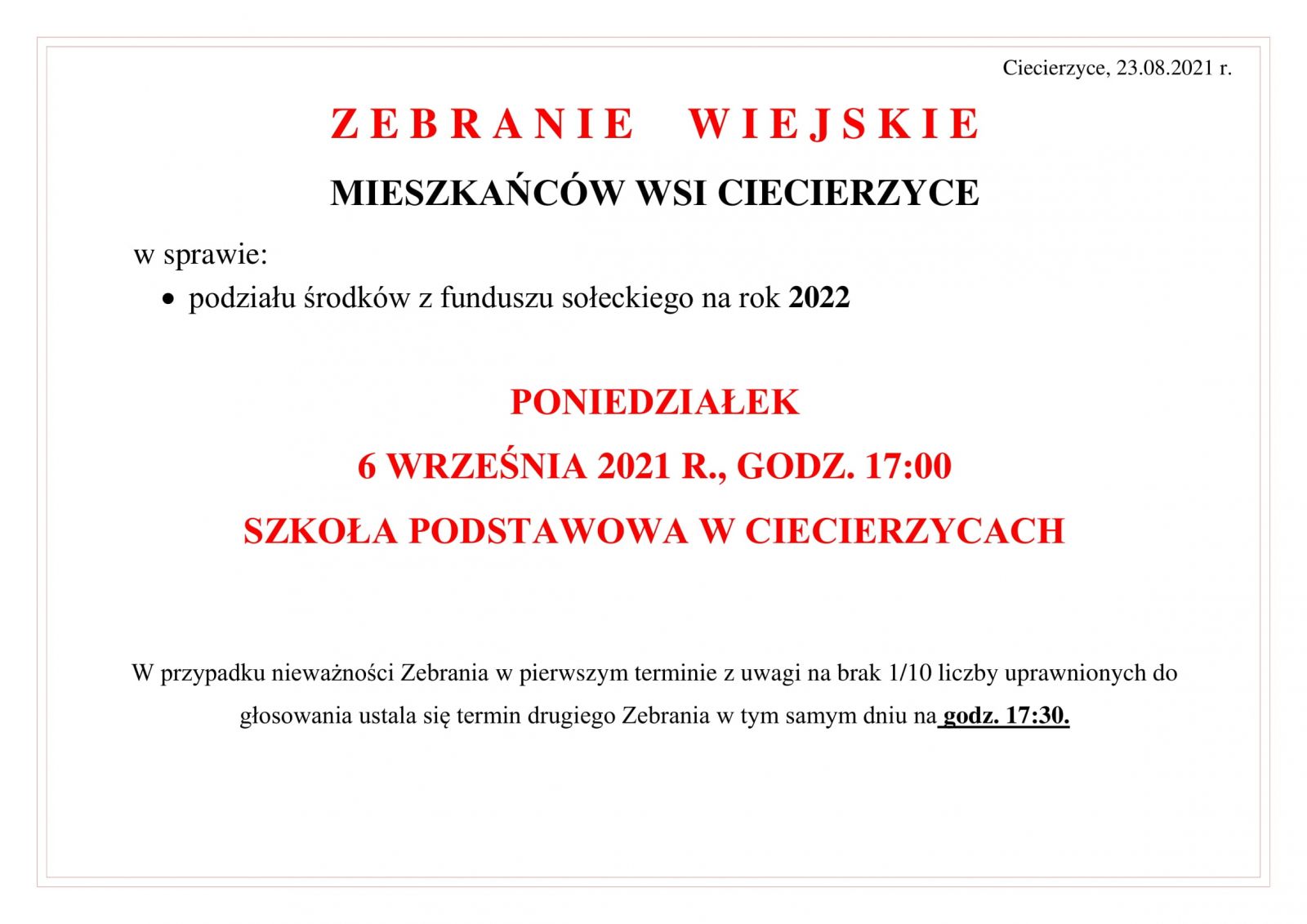 ogłoszenie zebranie ciecierzyce