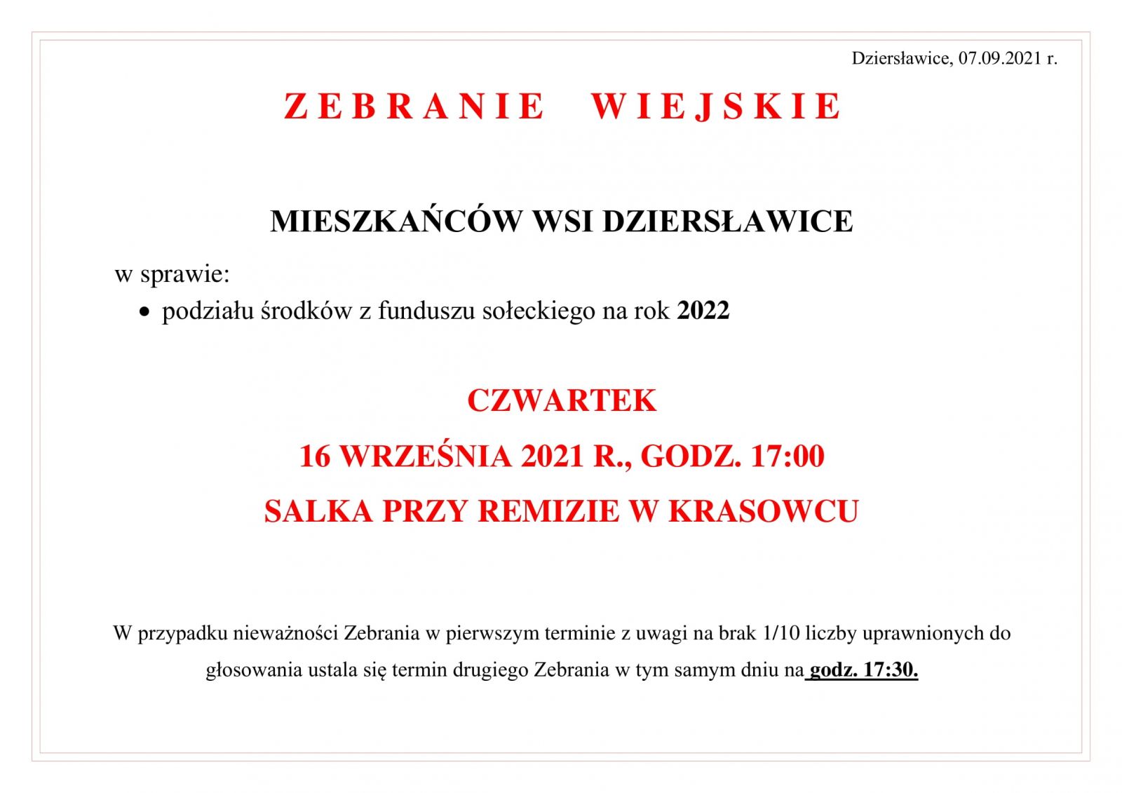 zebranie mieszkańców wsi dziersławice