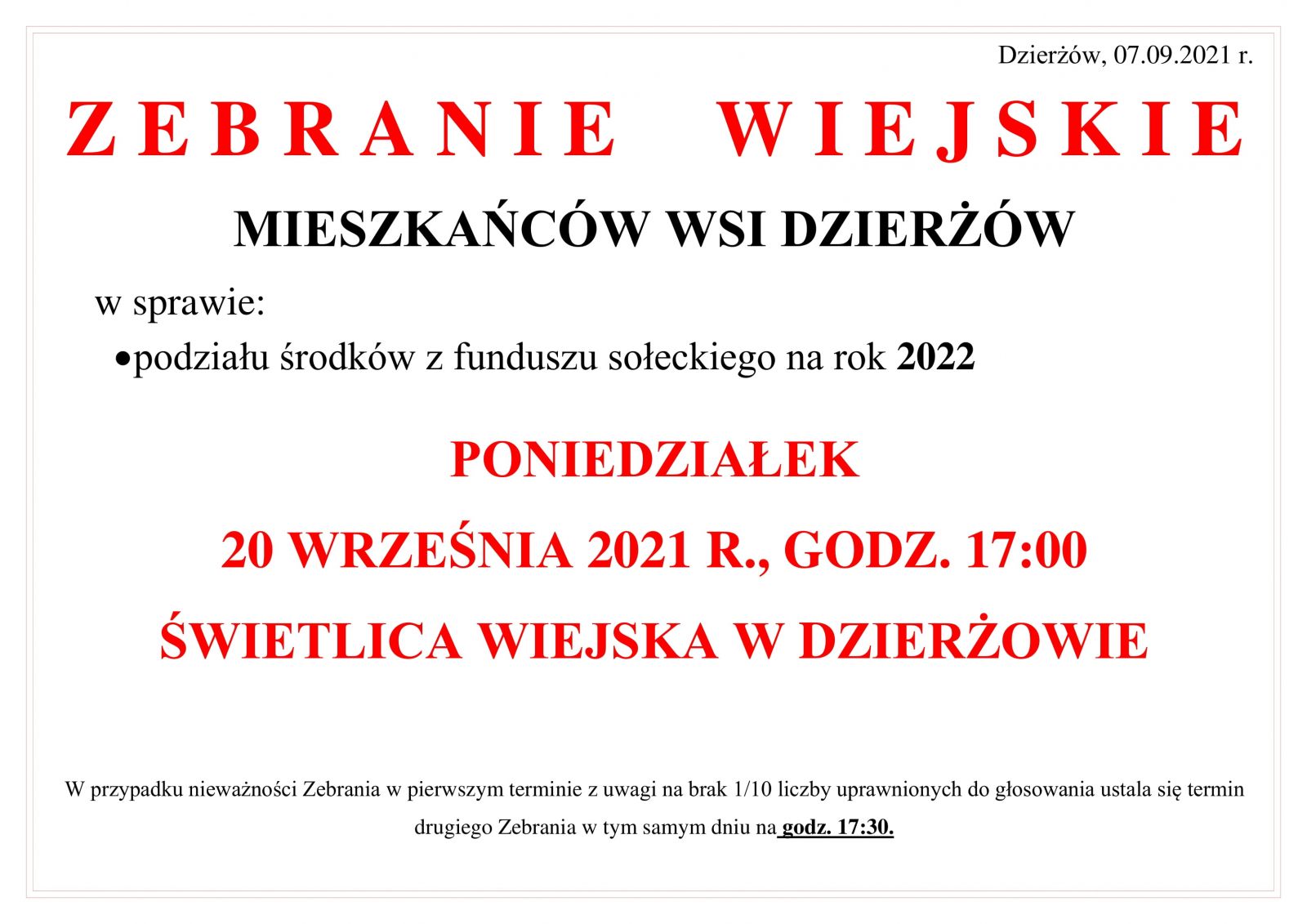 zebranie wiejskie dzierżów