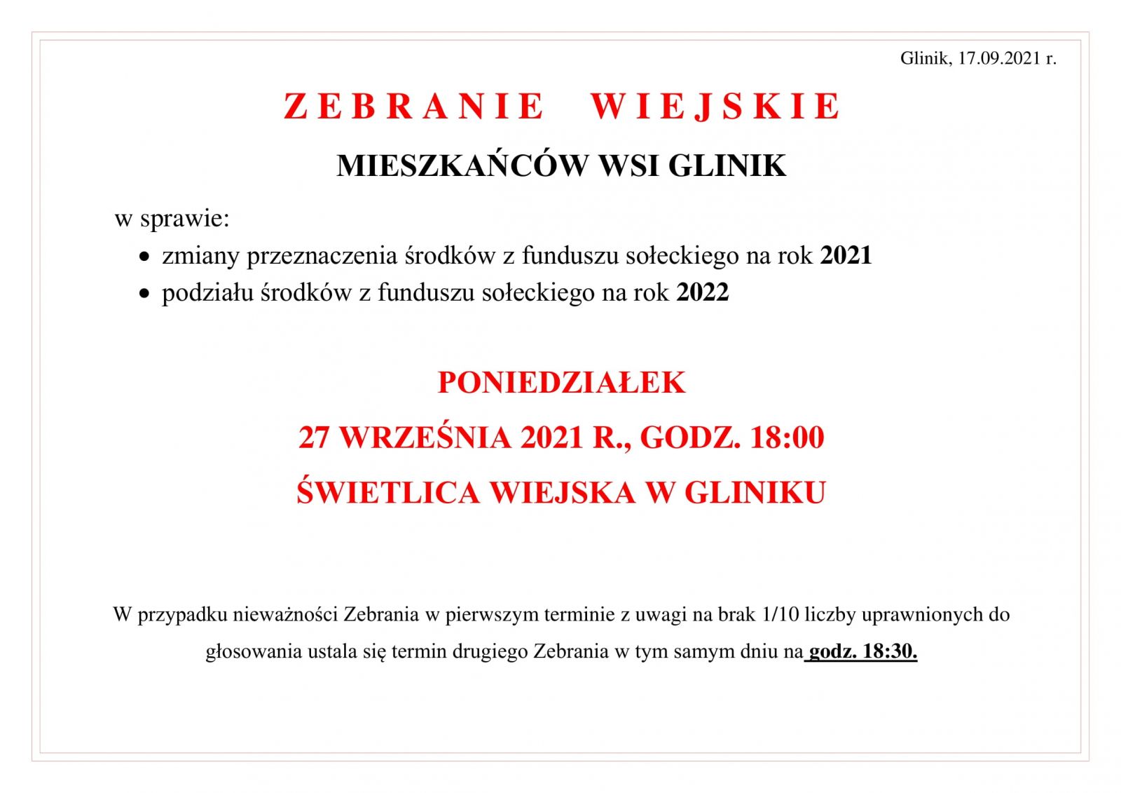 zebranie wiejskie glinik 2021