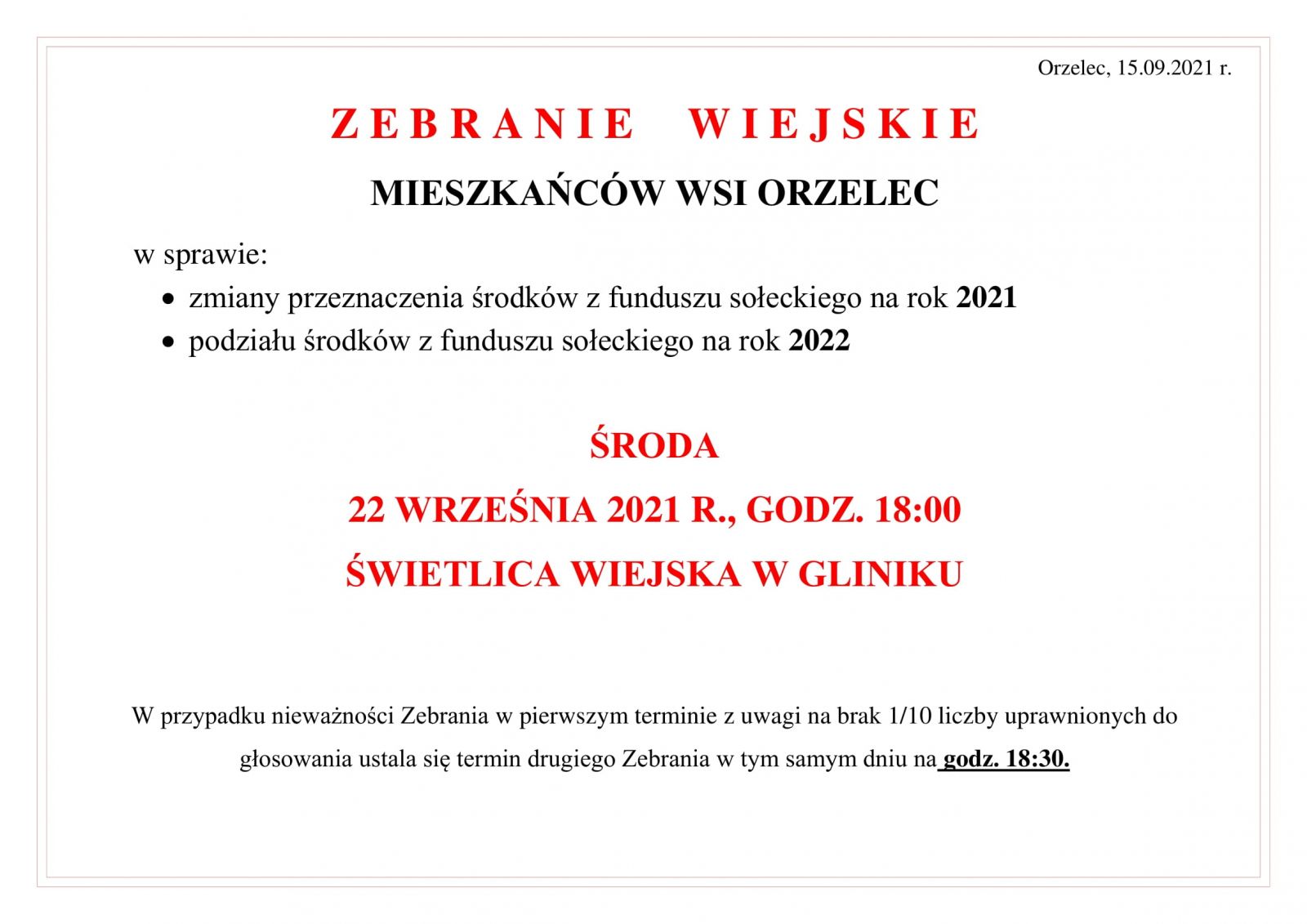 orzelec zebranie wiejskie