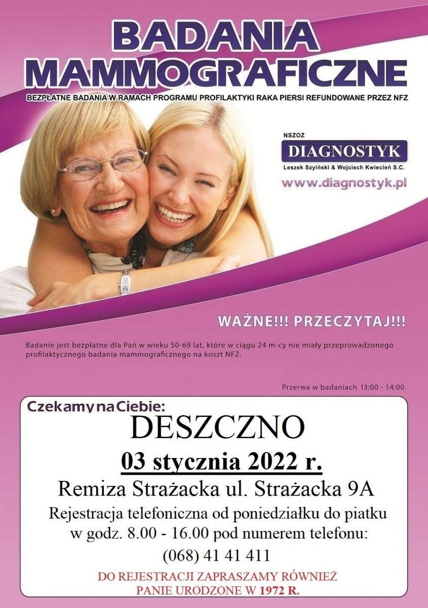 bezpłatne badania mammograficzne