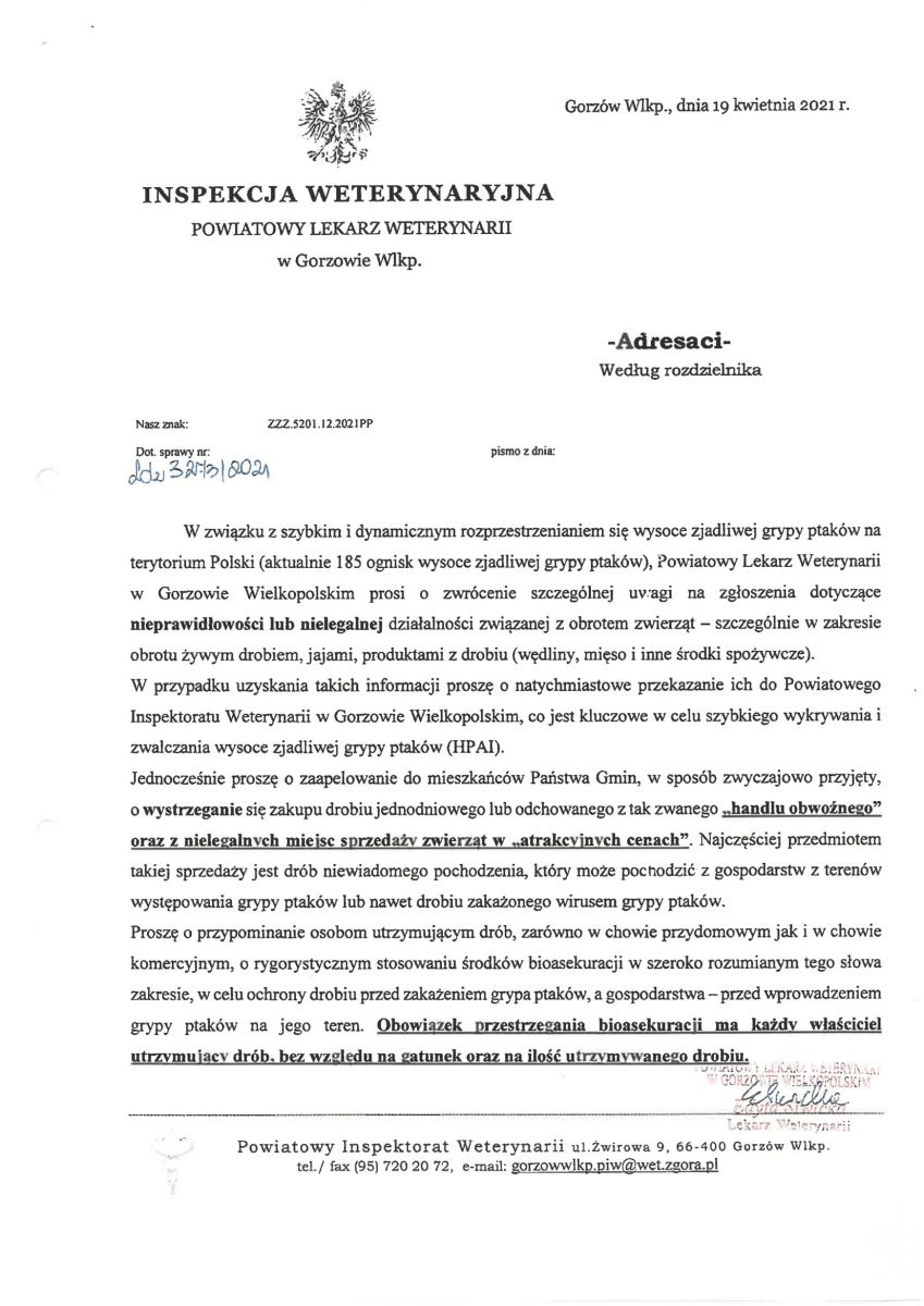 Informacja powiatowego lekarza weterynarii