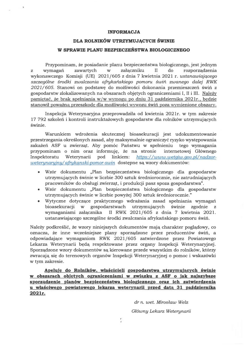informacja dla hodowców trzody chlewnej