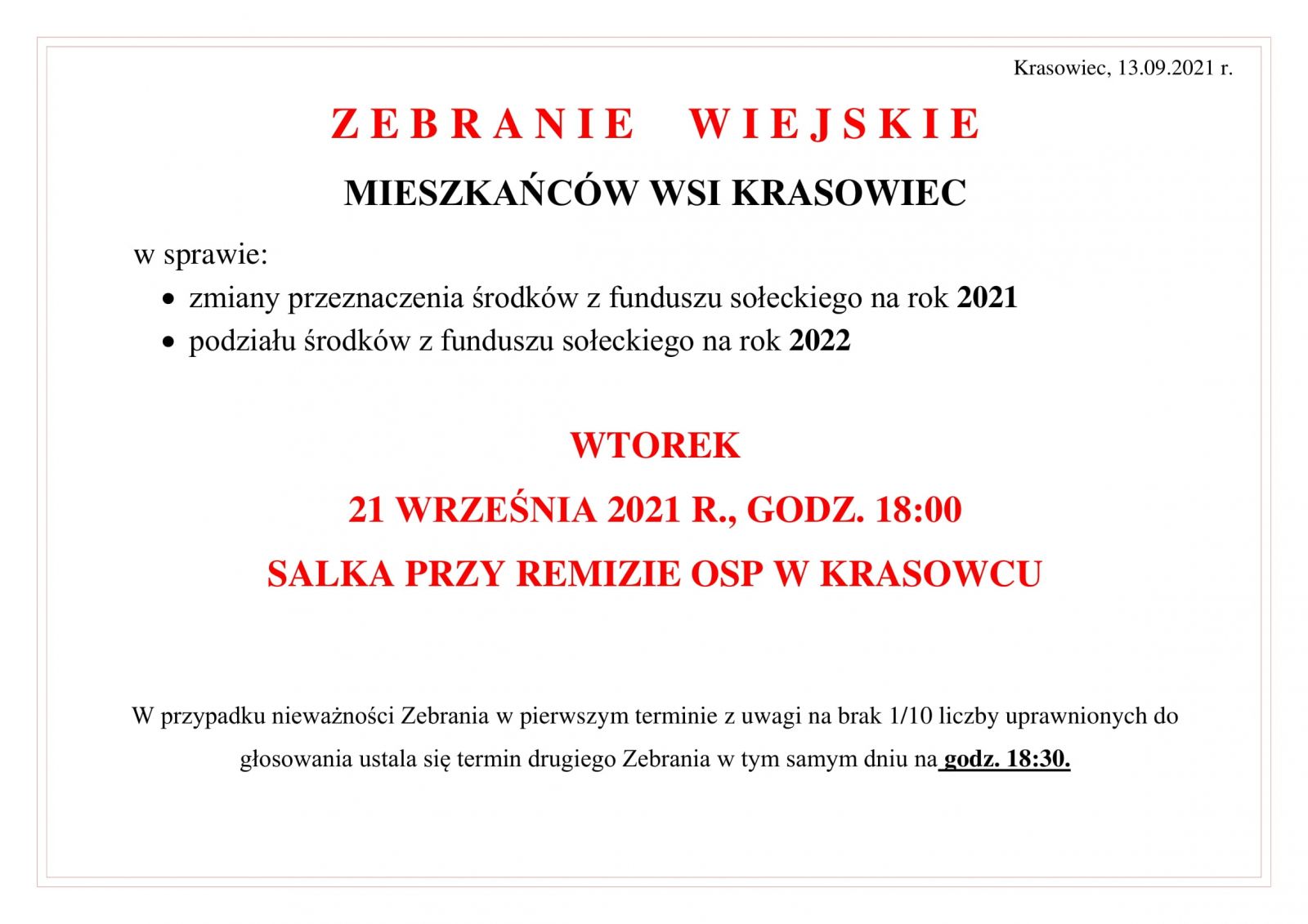 krasowiec zberanie wiejskie 2021